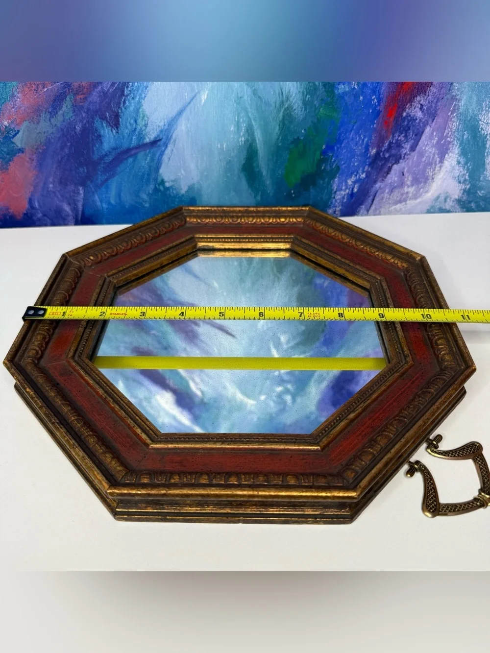Vintage Octagon Mirror Sungott Art Studios Gold & Red Wood Frame Art Deco